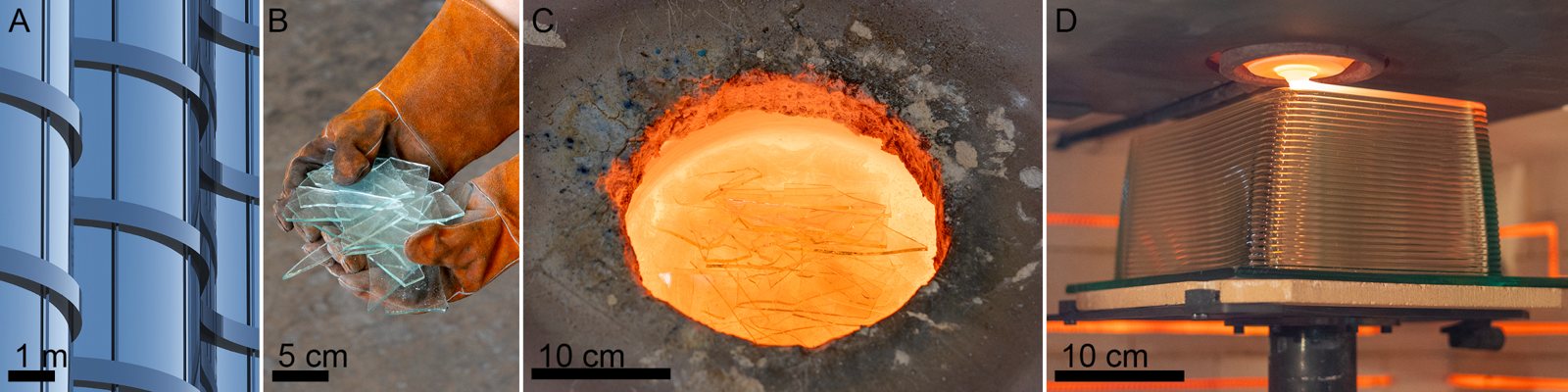 Recycled float glass laid down directly onto an Optifloat sheet, fused by a shared rate of thermal expansion